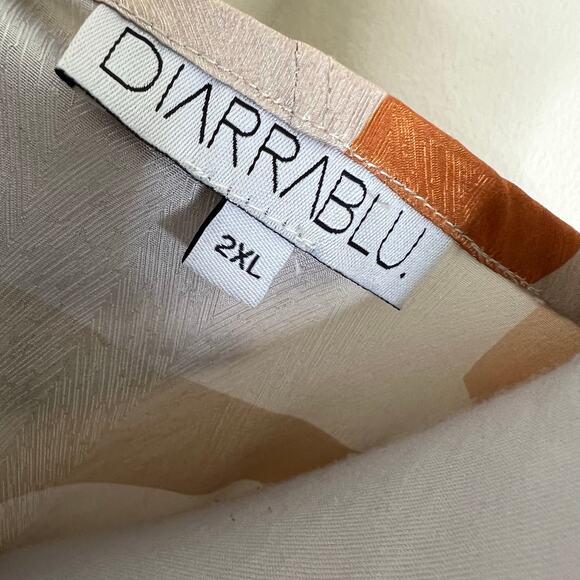 Diarrablu Fany Dress 2XL Plus Size Midi Geometric Print Peasant Tie Artsy Shift - Picture 8 of 12